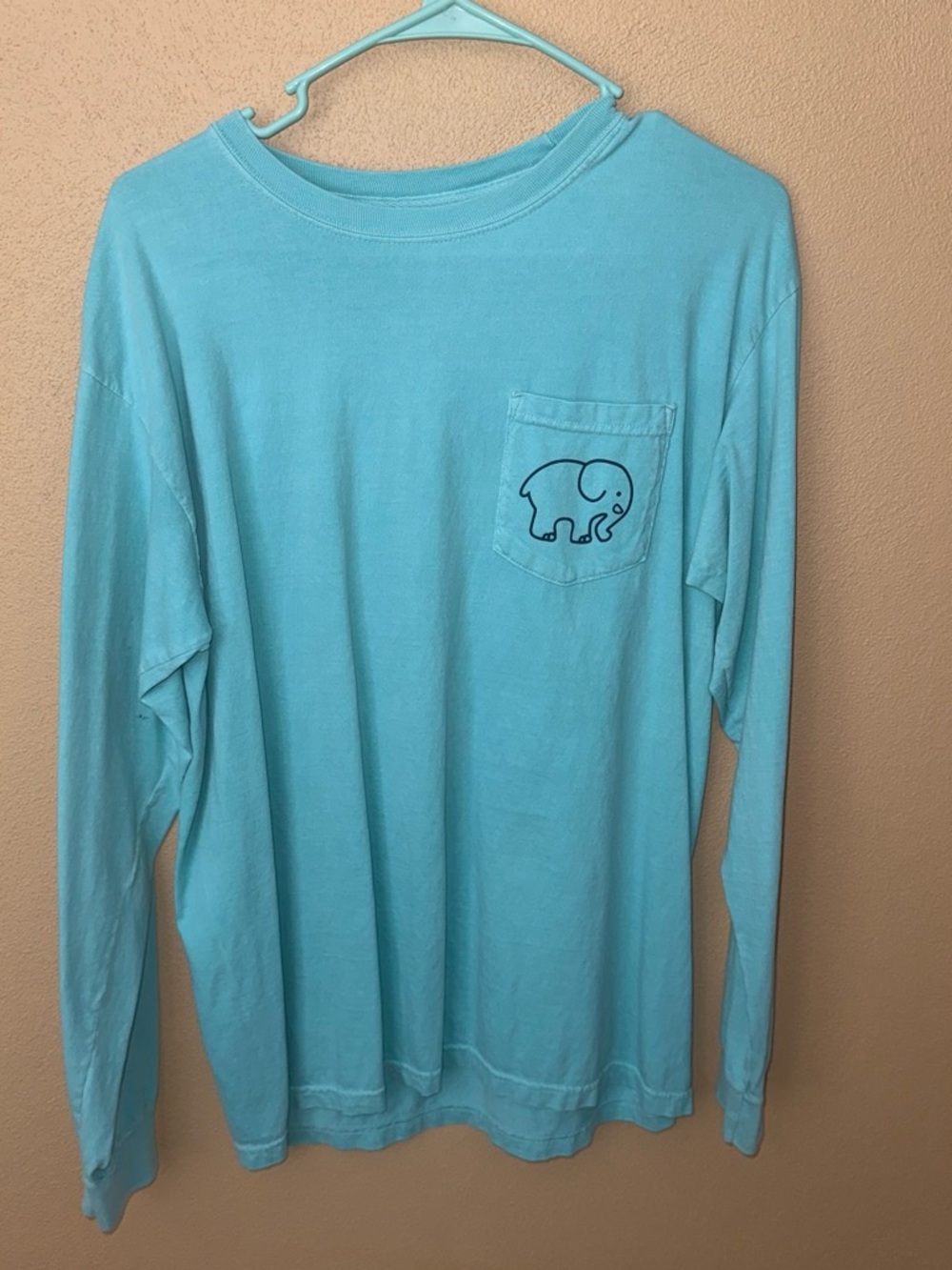 ivory ella Light Blue Long-Sleeve Pocket Tee with Elephant Graphic